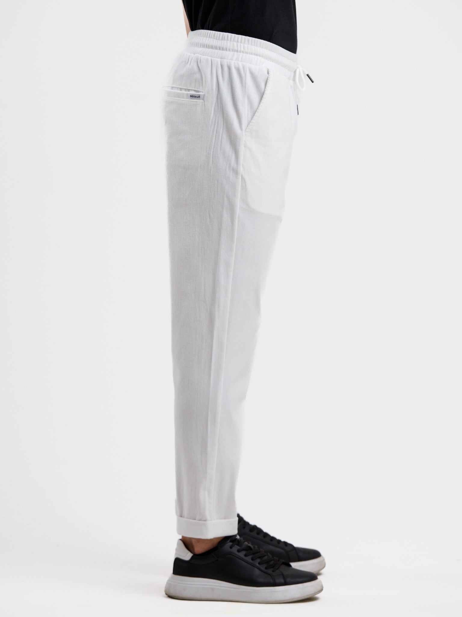 Mid Waist Corduroy Pant with Drawstring - White