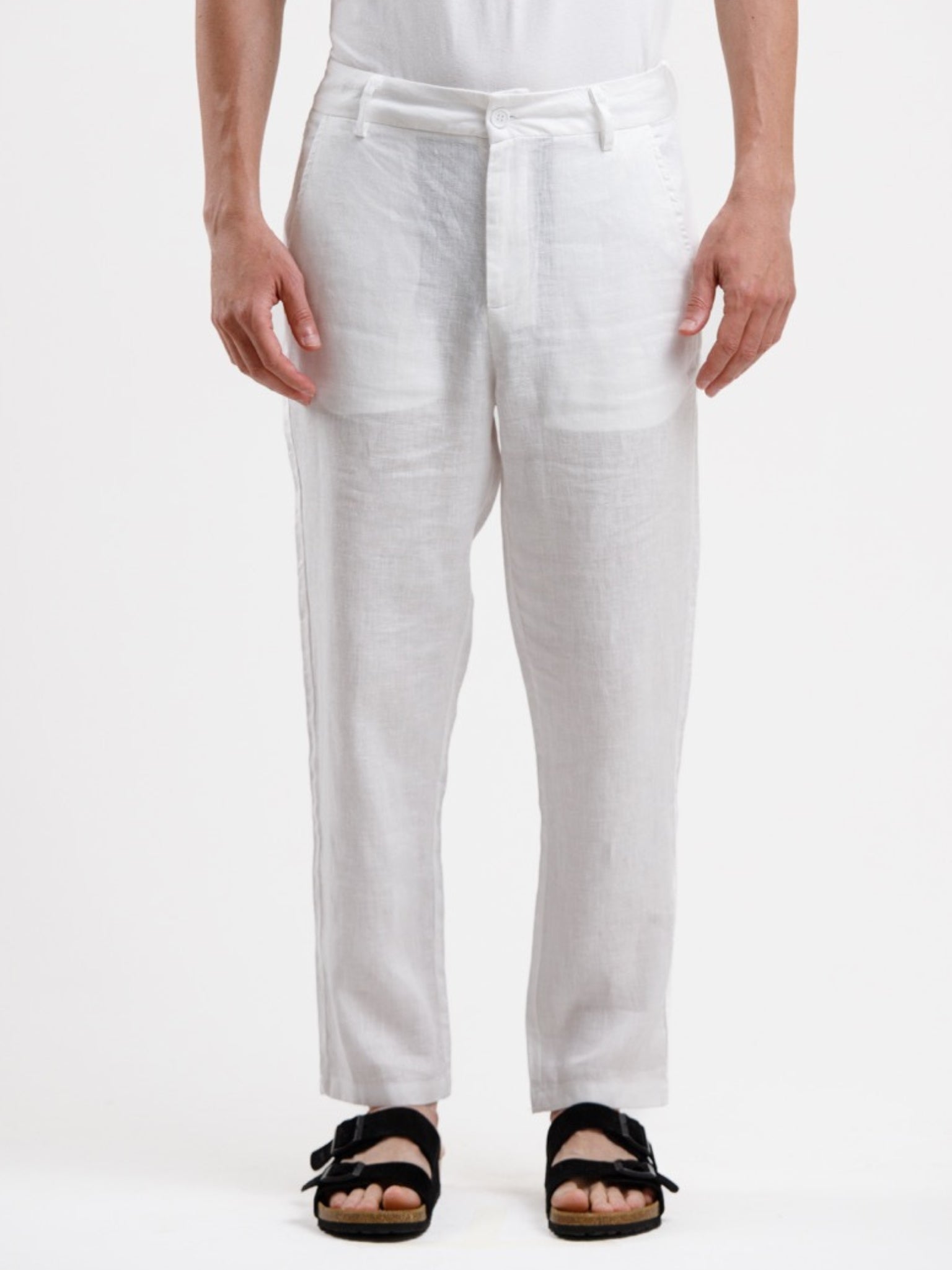 100% Linen Regular Fit Trousers - White