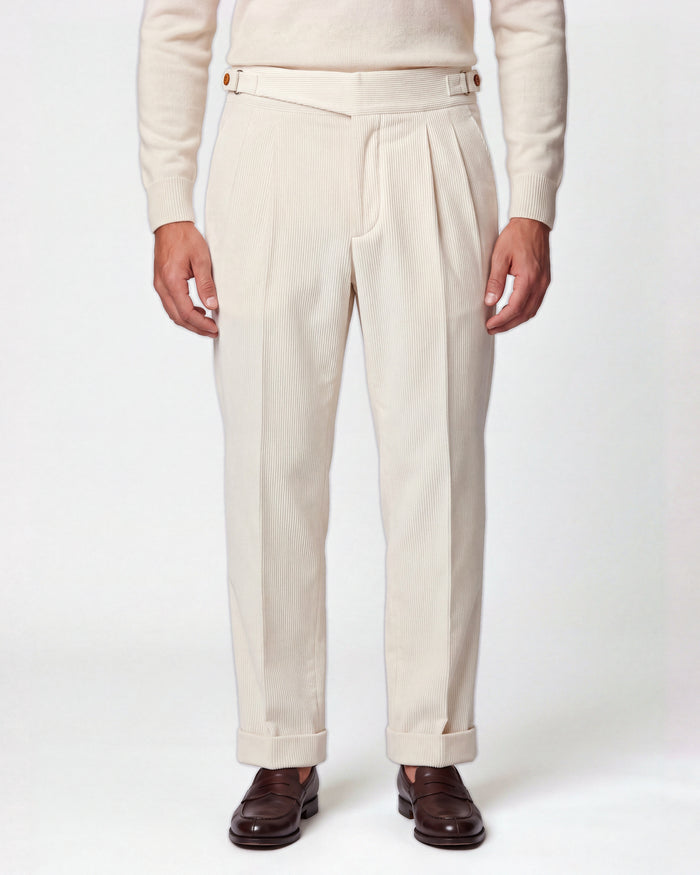 Cervo Pleated Corduroy Gurkha Pants - Cream
