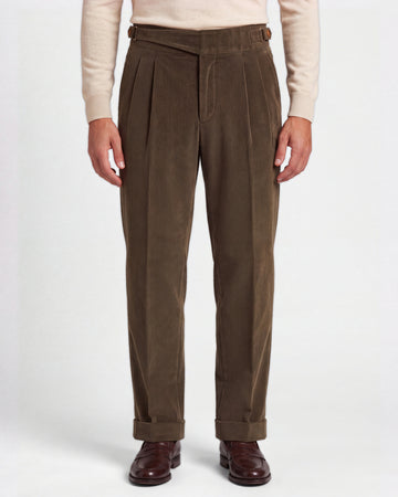 Cervo Pleated Corduroy Gurkha Pants - Khaki