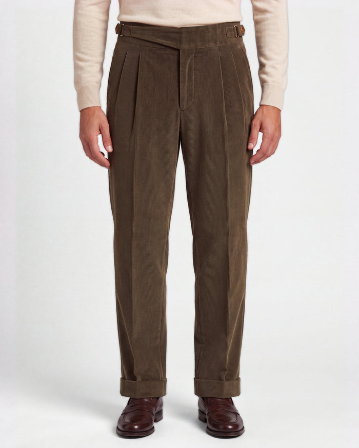 Cervo Pleated Corduroy Gurkha Pants - Khaki