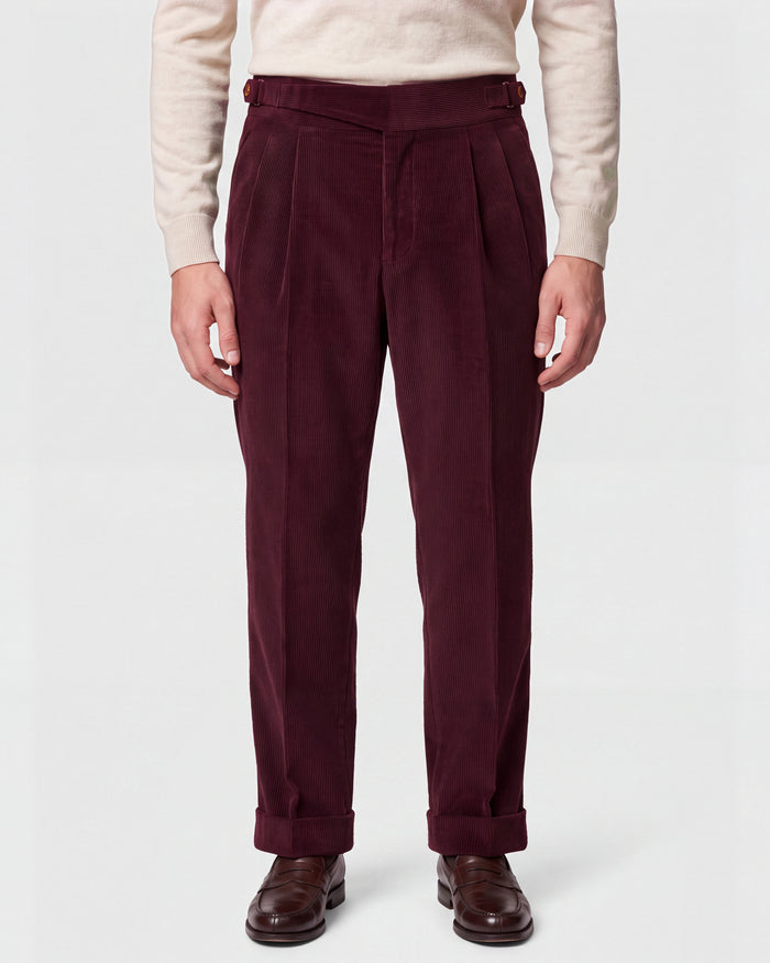 Cervo Pleated Corduroy Gurkha Pants - Maroon