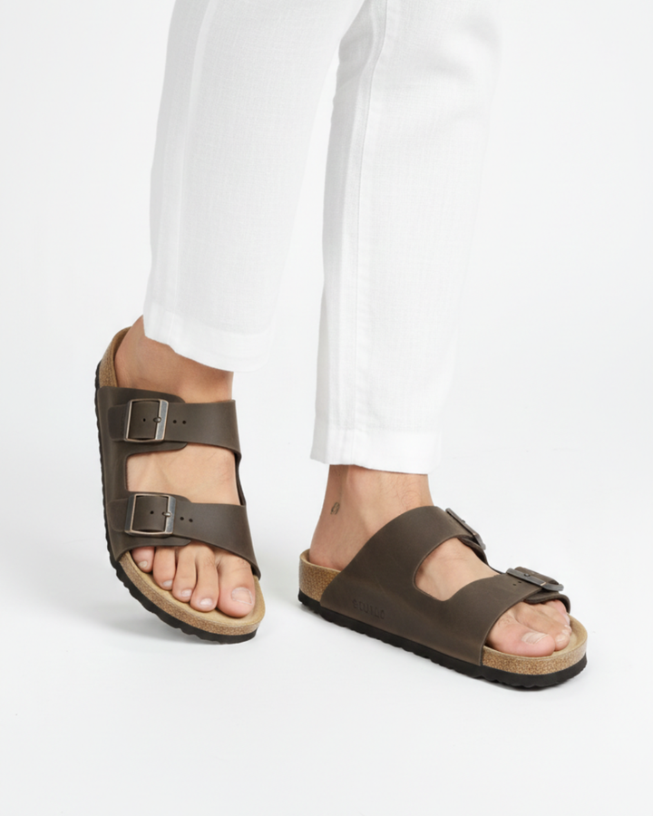 AMALFI SQUALO DOUBLE STRAP OILED LEATHER SANDAL 2.0 - BROWN