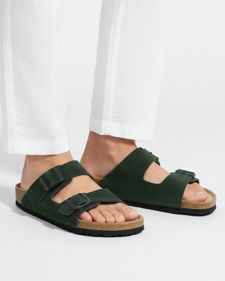 AMALFI SQUALO DOUBLE STRAP SUEDE LEATHER SANDAL 2.0 - GREEN