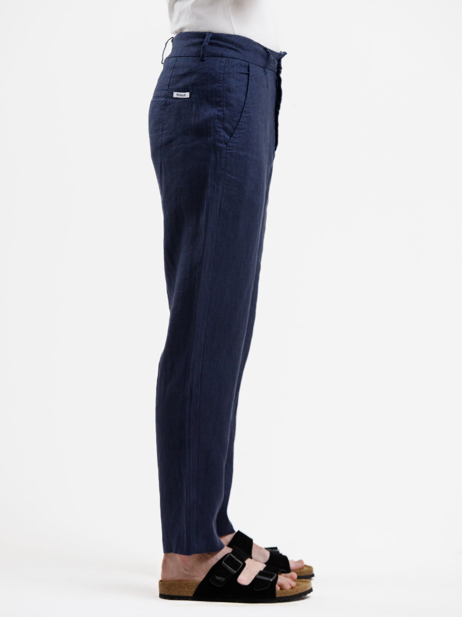 100% Linen Regular Fit Trousers - Navy Blue