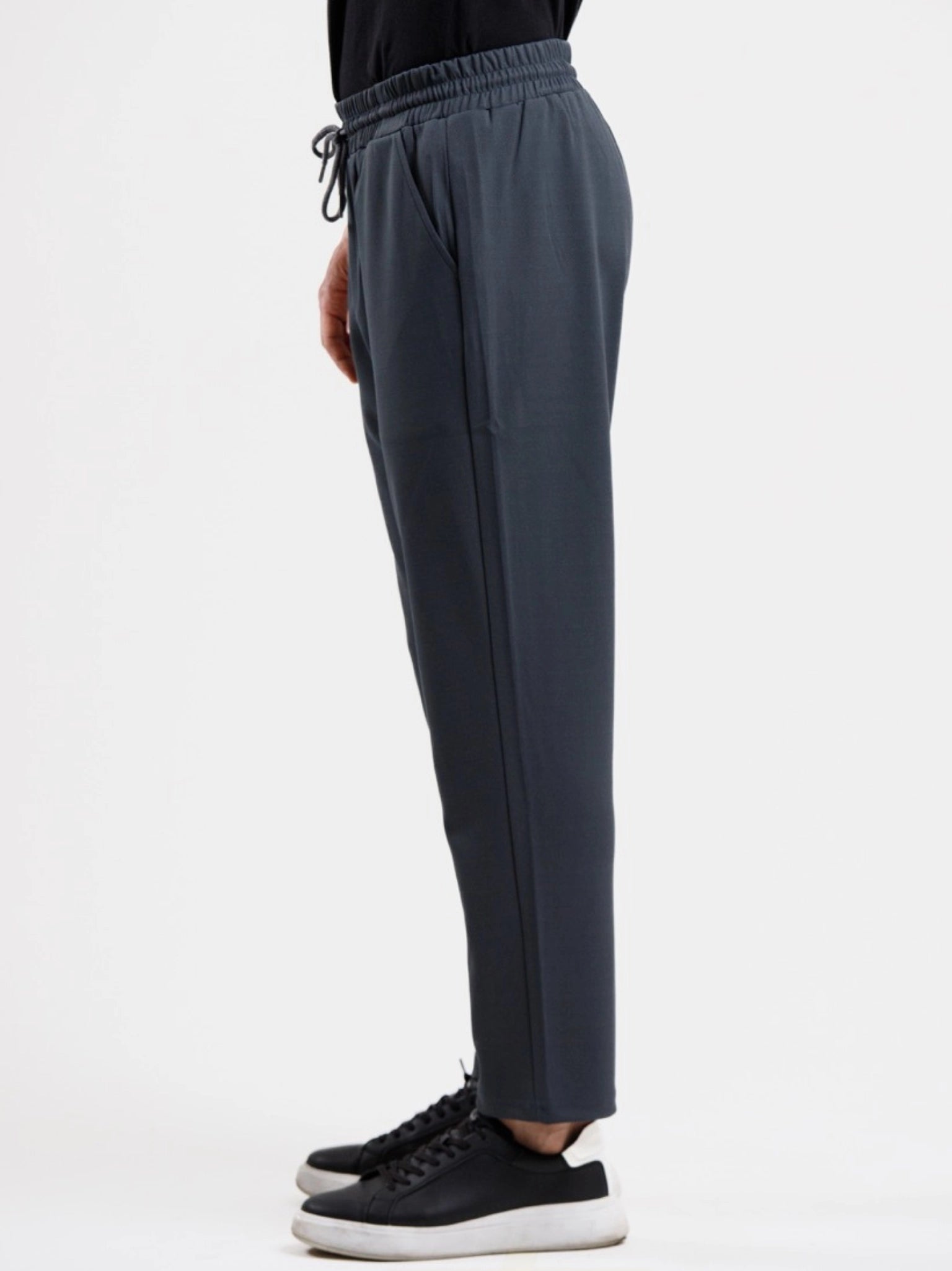 Tapered High Waist Stretch Trouser - Grey