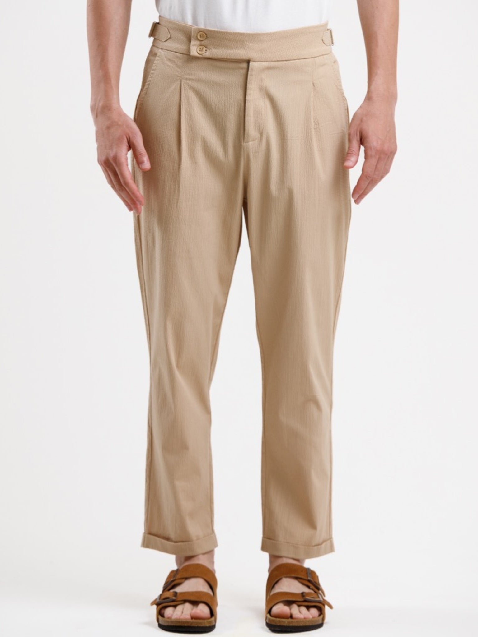 Seersucker Regular Fit Trousers - Khaki