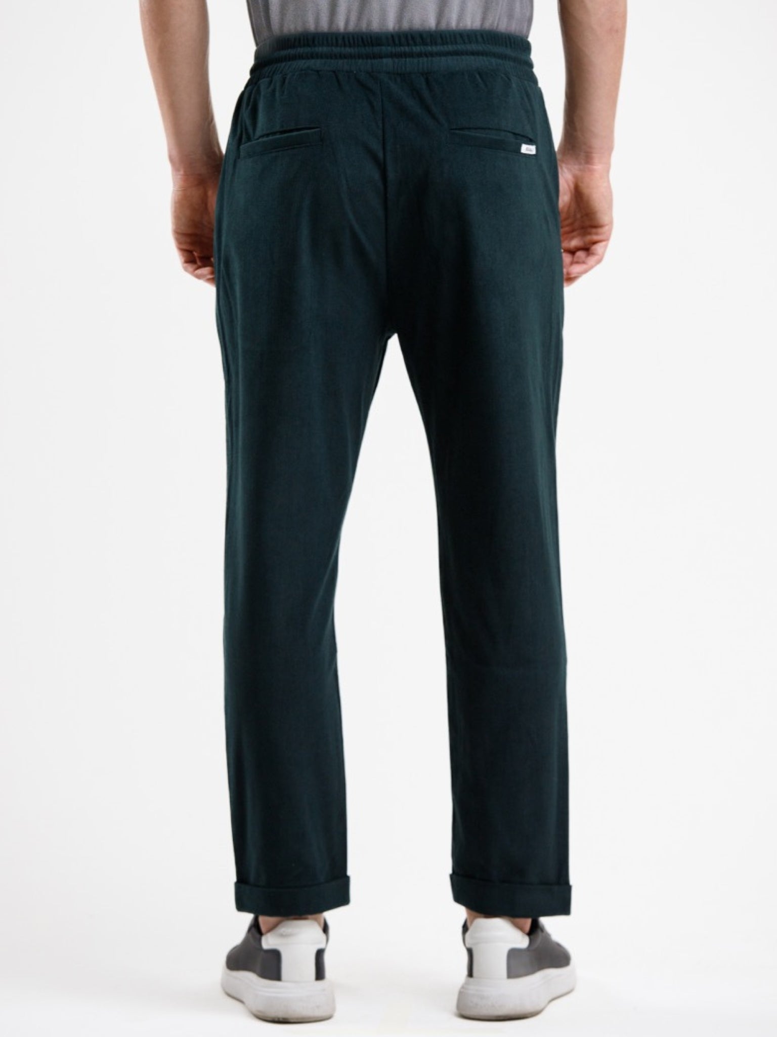 Mid Waist Corduroy Pant with Drawstring - Dark Green
