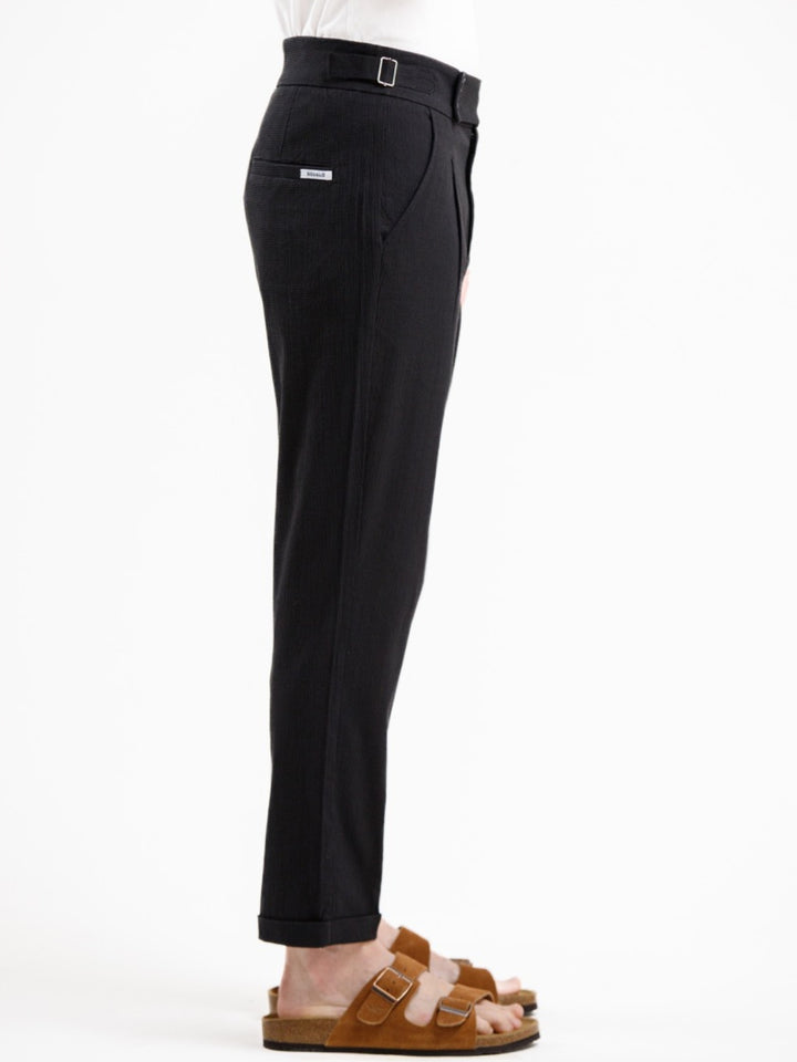 Seersucker Regular Fit Trousers - Black