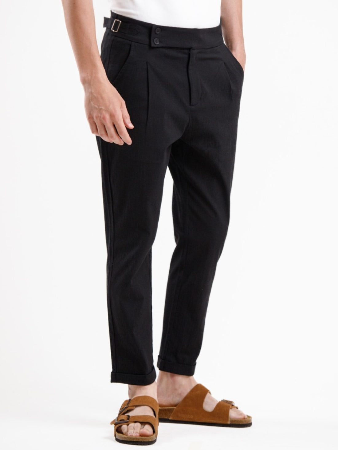 Seersucker Regular Fit Trousers - Black