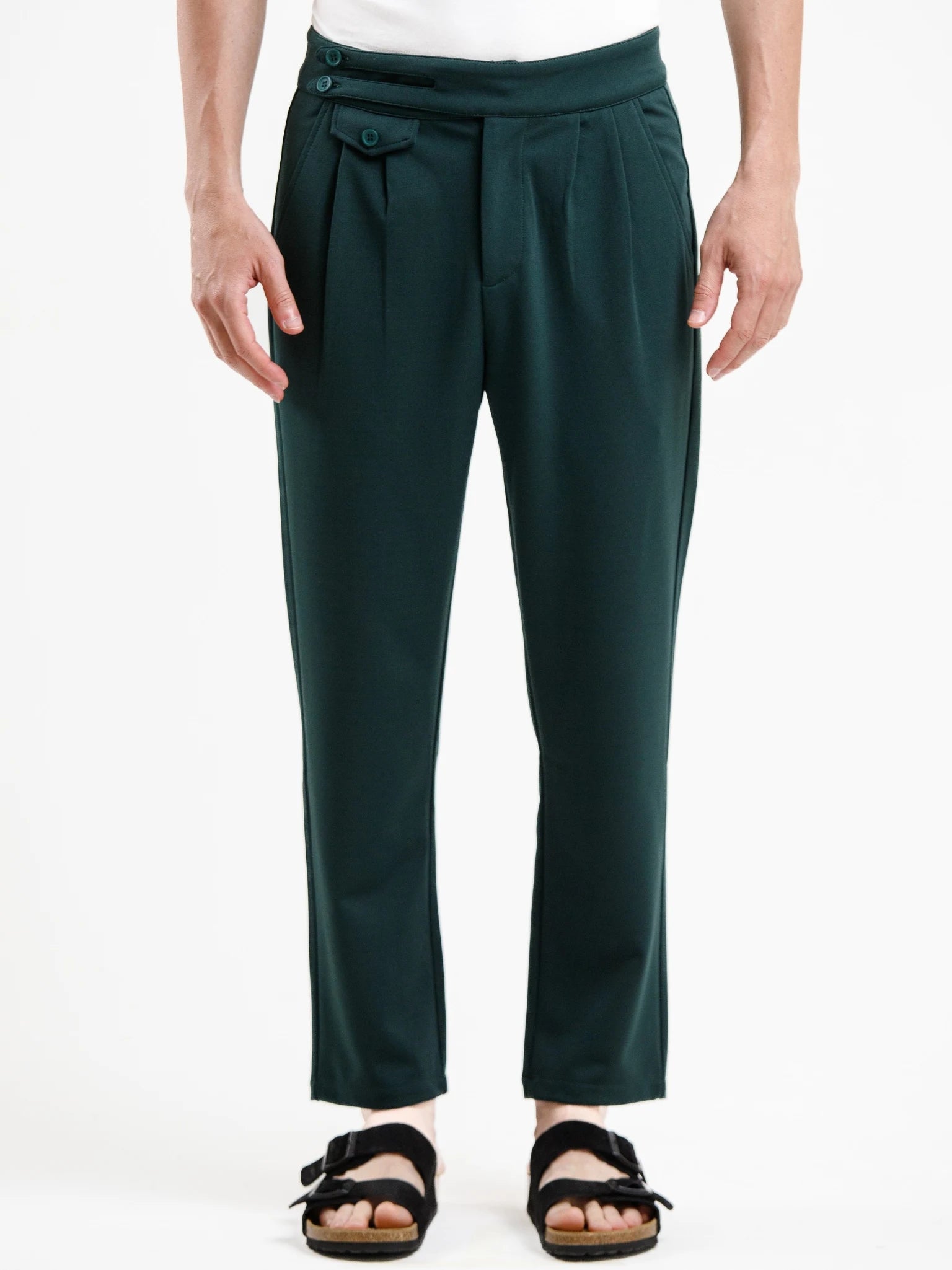 Mid Waist Stretch Pant - Dark Green