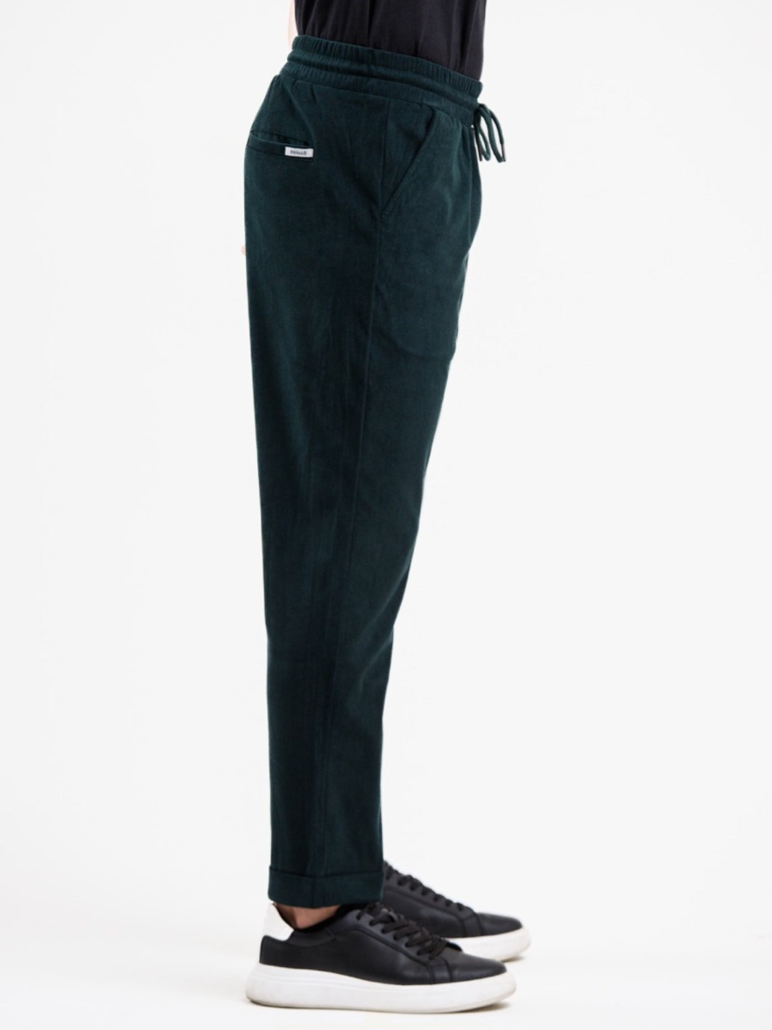 Mid Waist Corduroy Pant with Drawstring - Dark Green