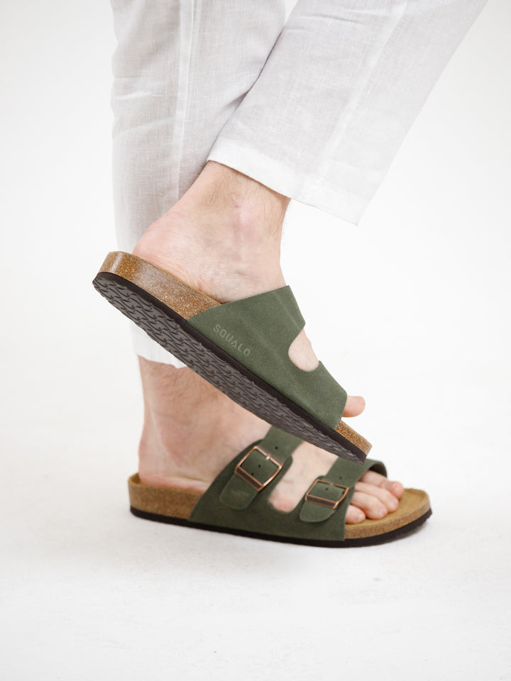 AMALFI SQUALO DOUBLE STRAP SUEDE LEATHER SANDAL 2.0 - GREEN