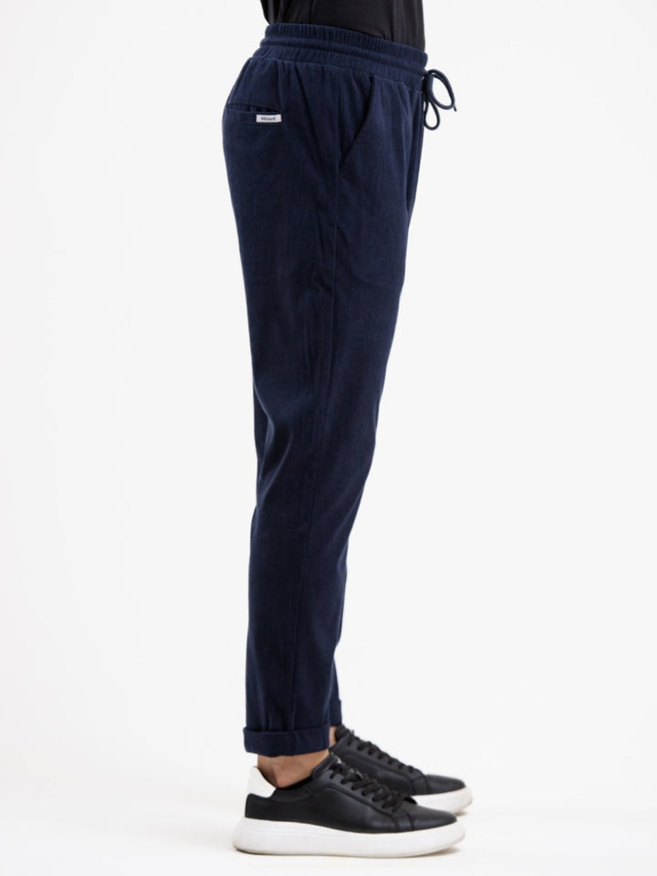 Mid Waist Corduroy Pant with Drawstring - Blue