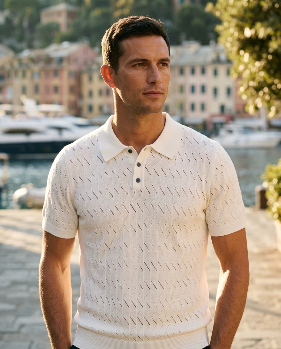 Open Collar Knit Polo