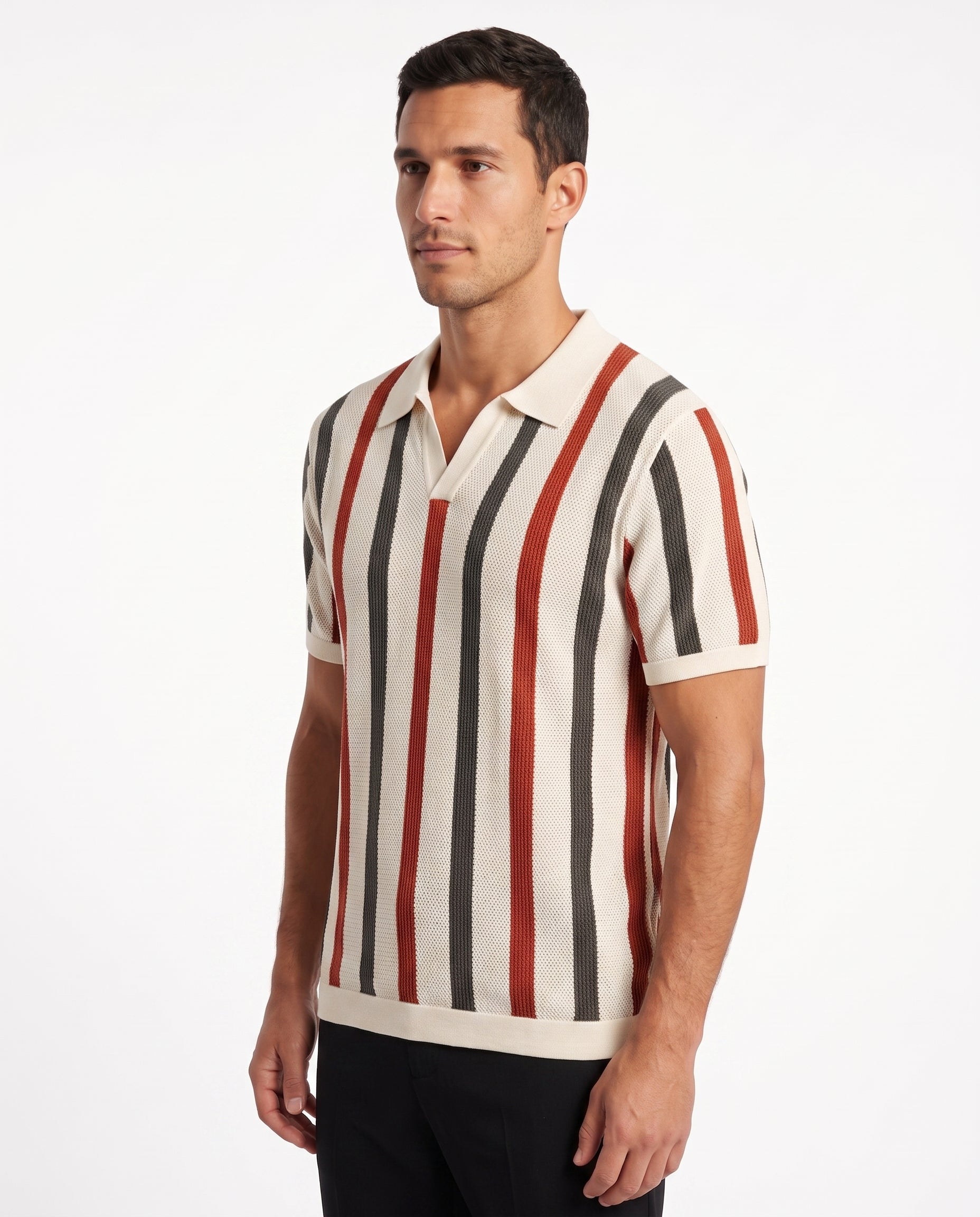Vertikal gestreiftes Strickpolo, Rostrot