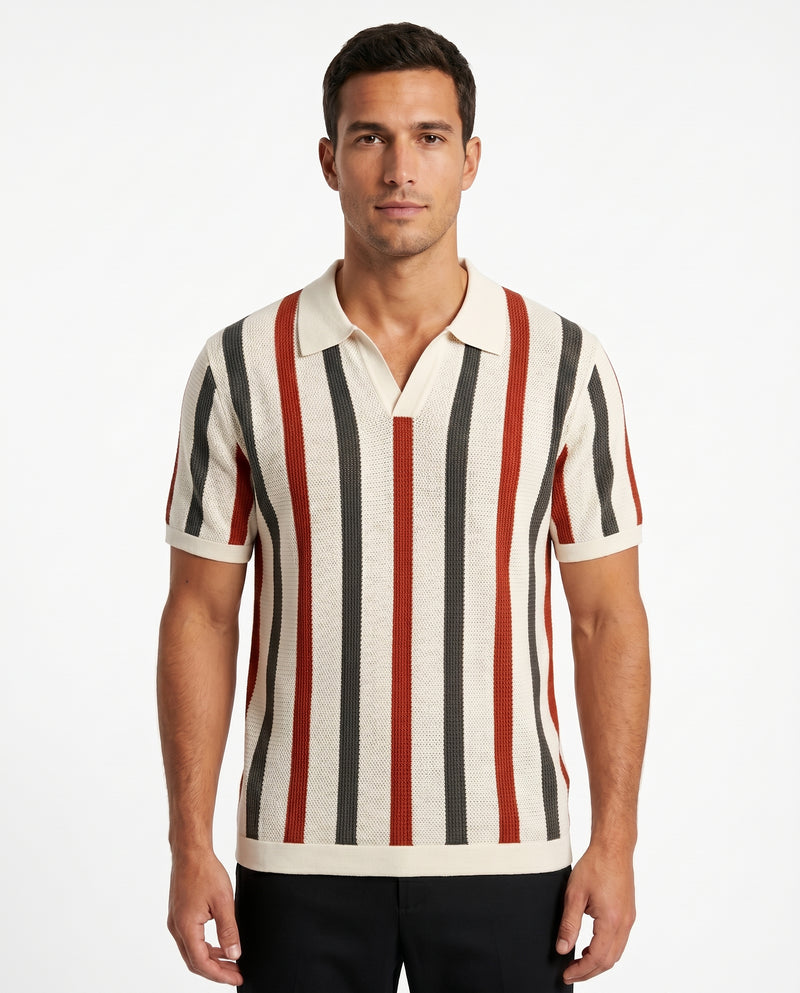 Vertical Stripe Knit Polo