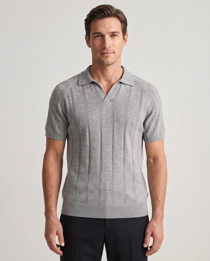 Ribbed Knit Polo, Grey