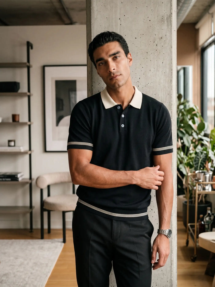 Plain Knit Polo - Black