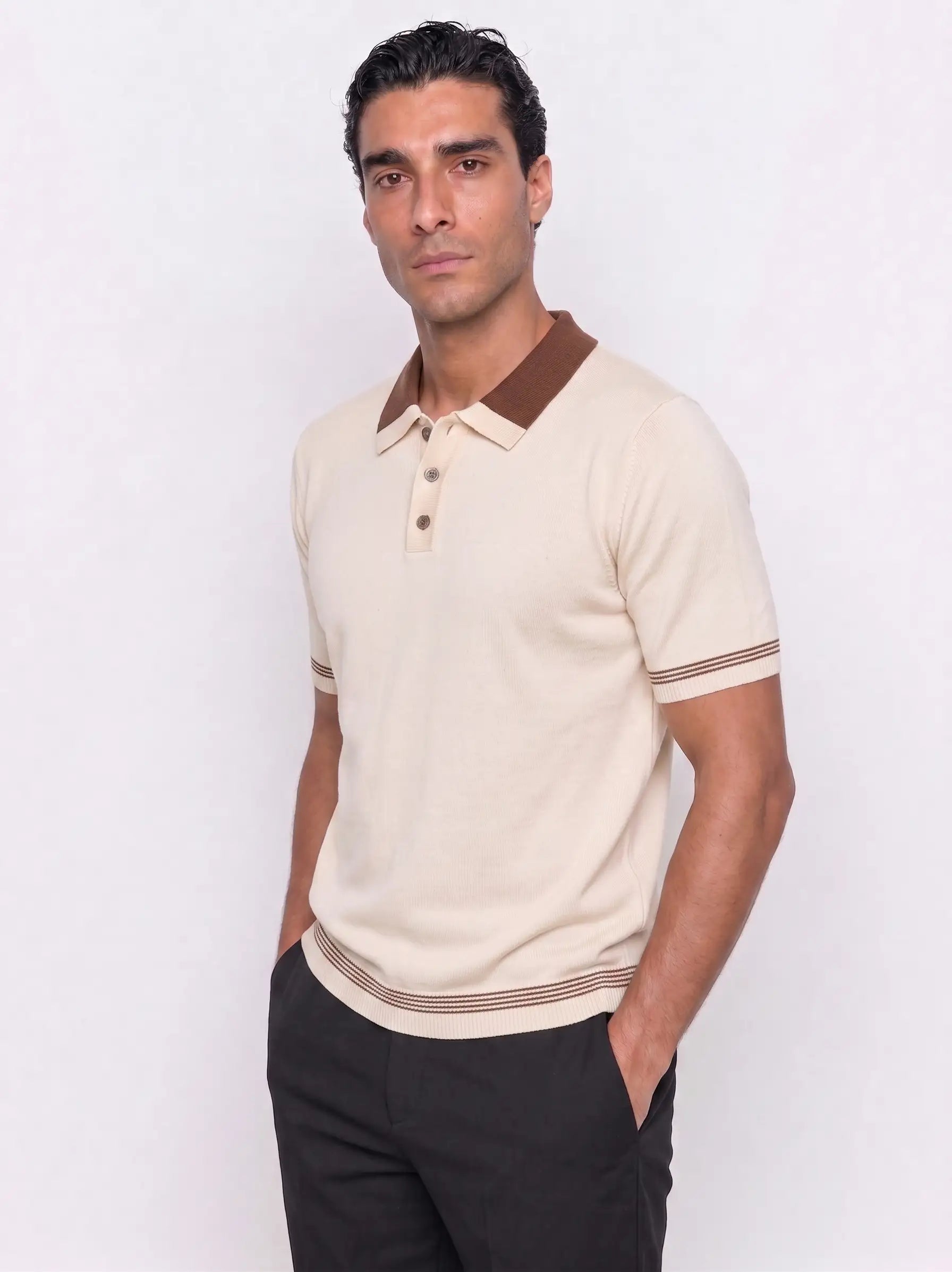 Plain Knit Polo - Cream