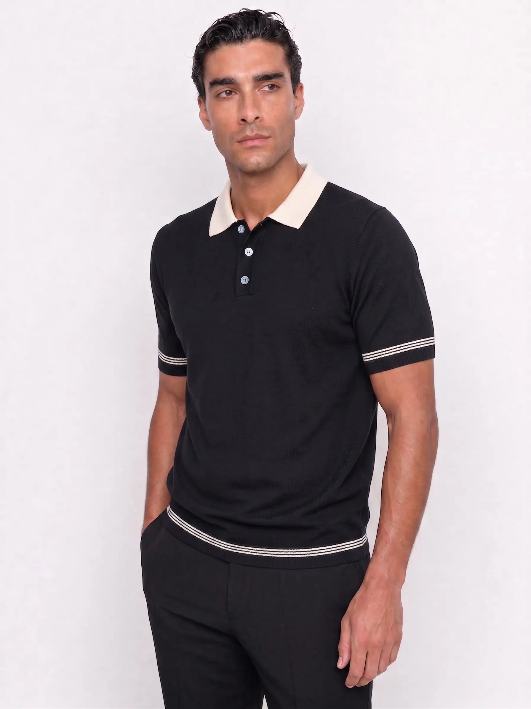 Plain Knit Polo - Black