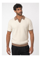 Strick-Poloshirt mit Kontrastkragen, Creme