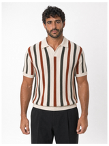 Vertikal gestreiftes Strickpolo, Rostrot view 1