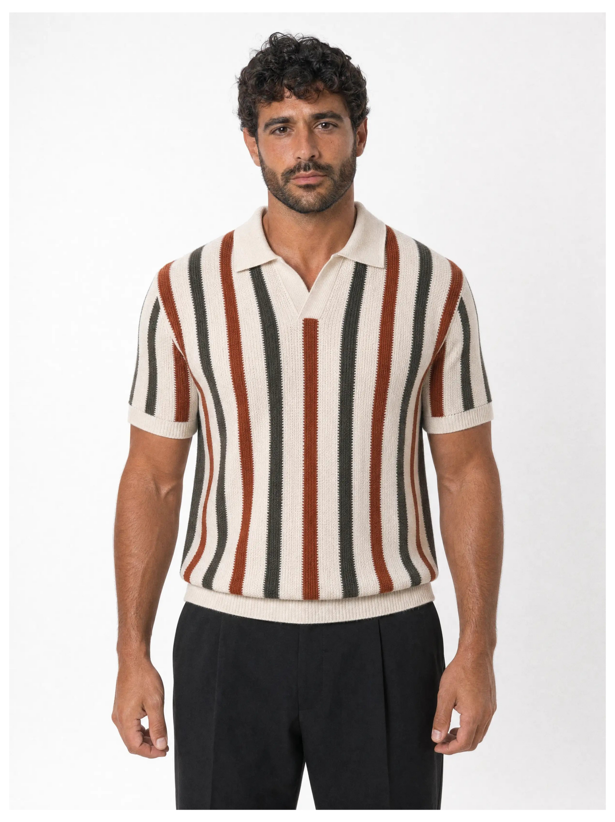 Vertikal gestreiftes Strickpolo, Rostrot
