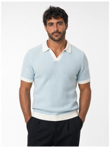 Kontrastkragen-Strickpolo, Himmelblau view 1