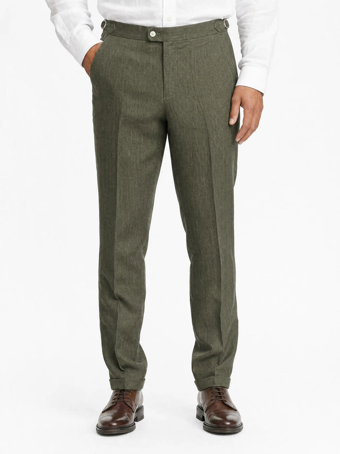 Pleated Linen Trousers, Olive
