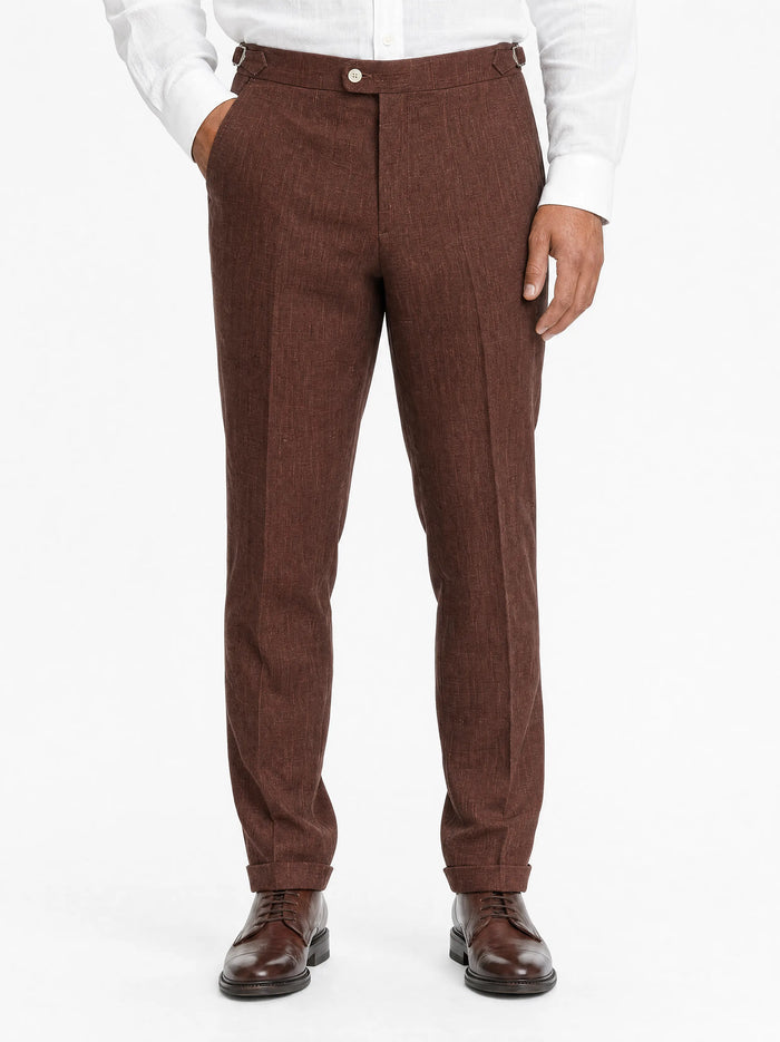 Pleated Linen Trousers, Chocolate