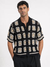 Granny-Square Crochet Shirt, Black view 5