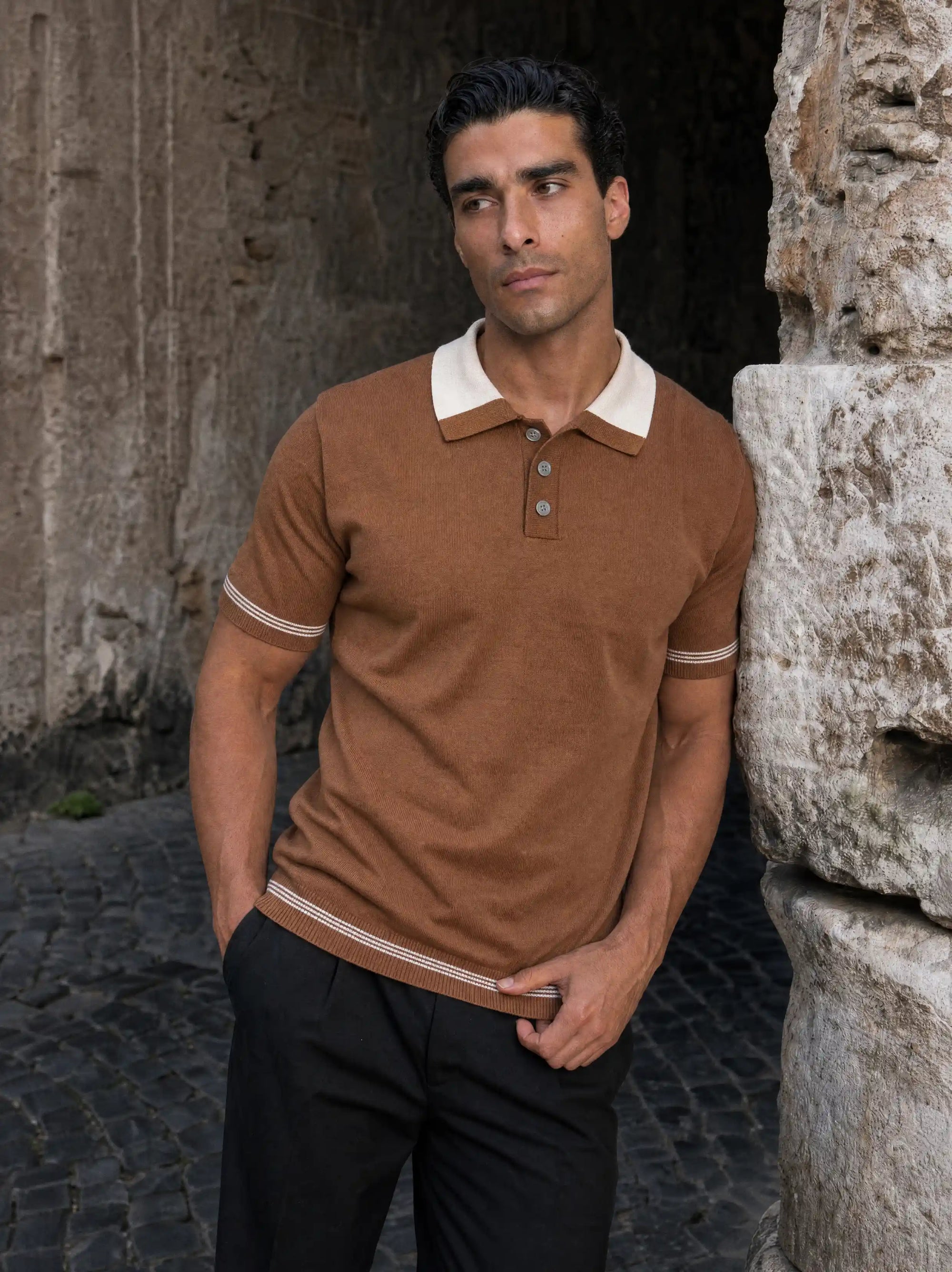 Plain Knit Polo - Coffee