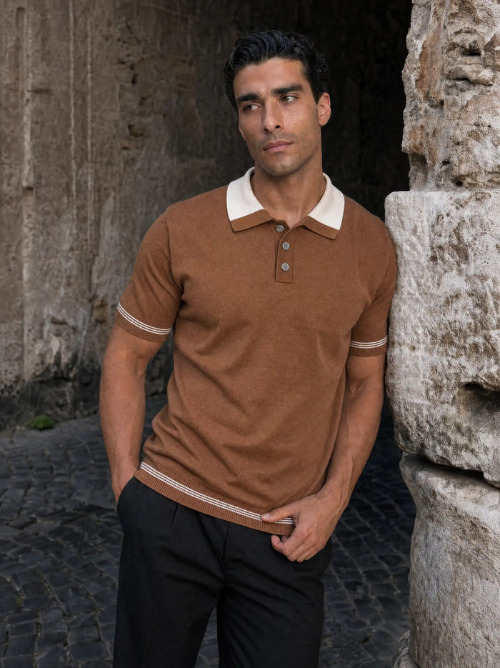 Plain Knit Polo - Coffee