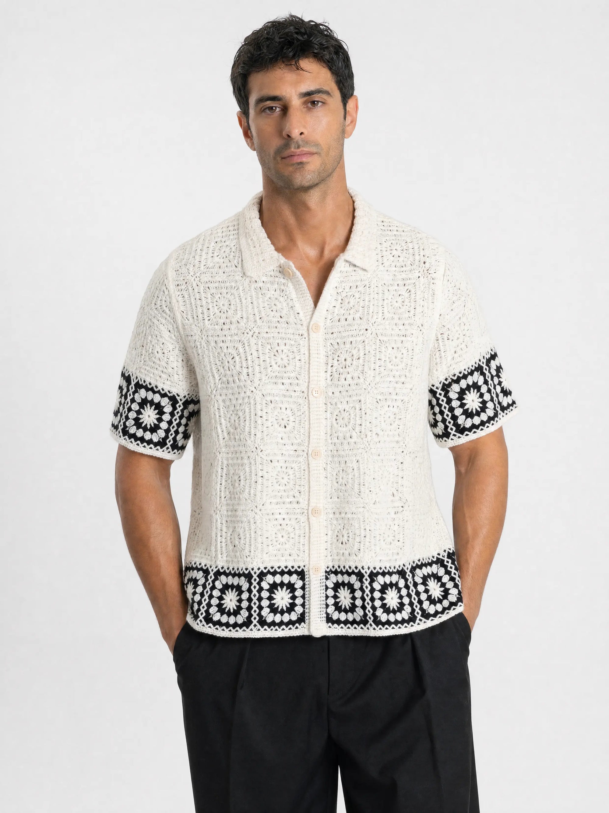 Granny-Square-Häkelshirt, Weiß