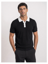 Black Contrast Collar Knit Polo view 1