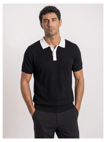 Black Contrast Collar Knit Polo