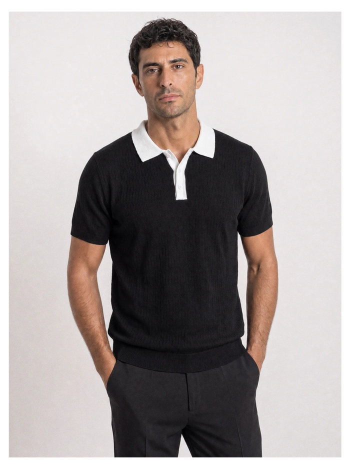 Black Contrast Collar Knit Polo