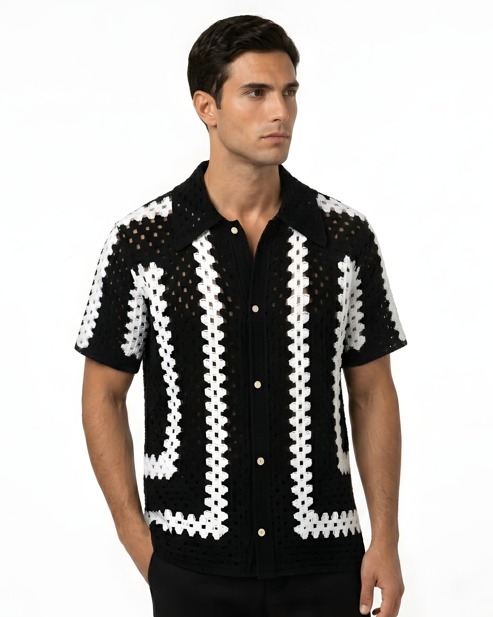 Murano Open-Weave Crochet Shirt