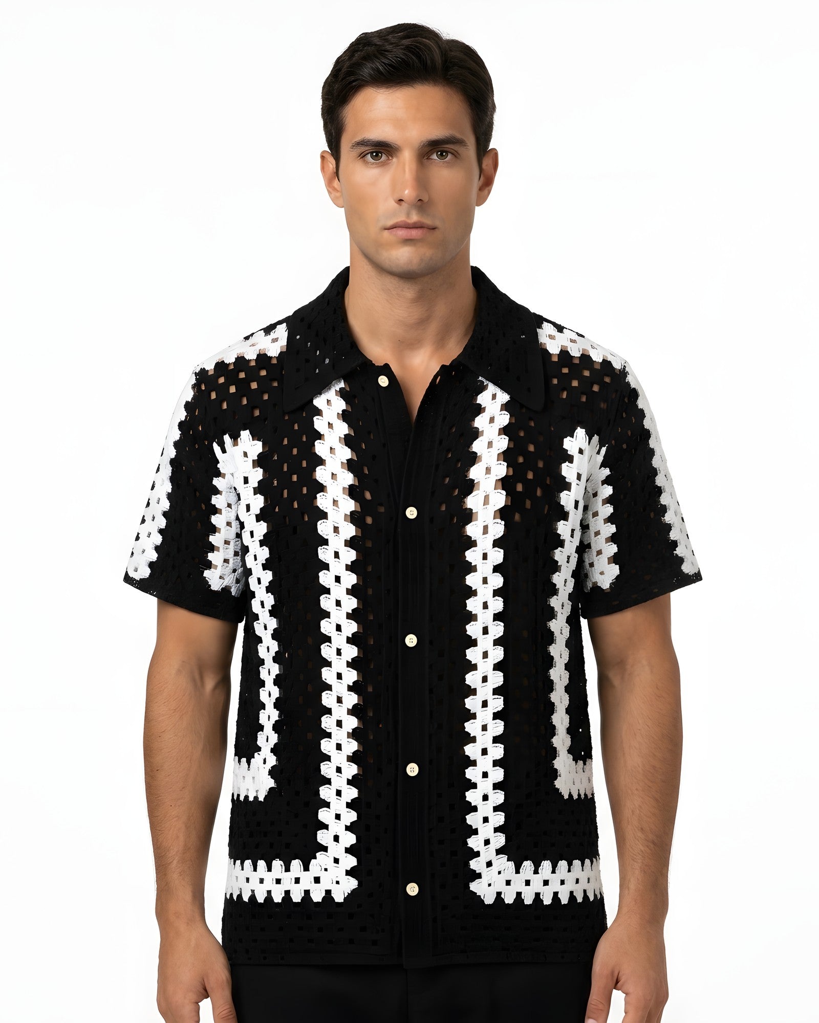 Murano Open-Weave Crochet Shirt