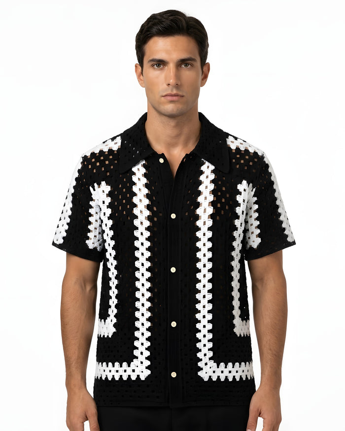 Murano Open-Weave Crochet Shirt