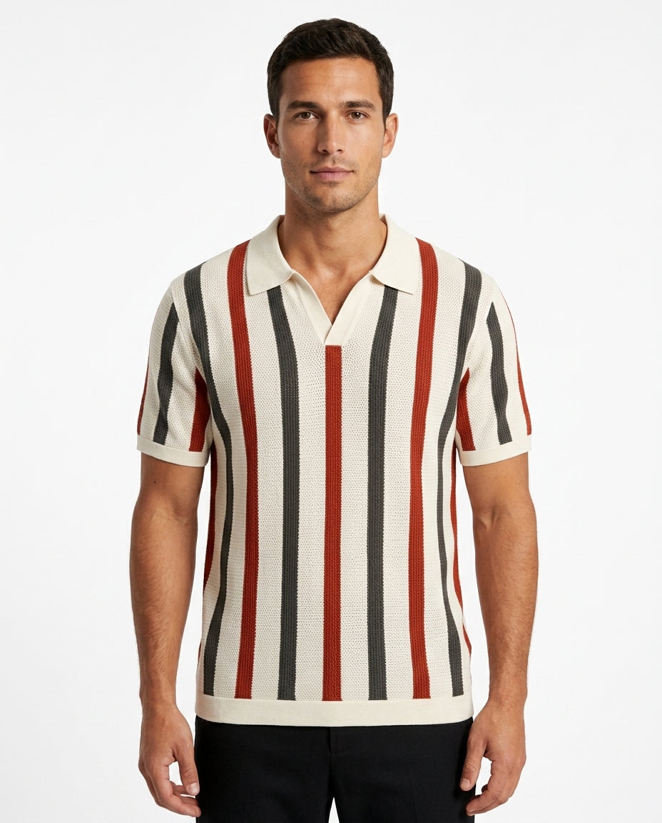 Vertical Stripe Knit Polo