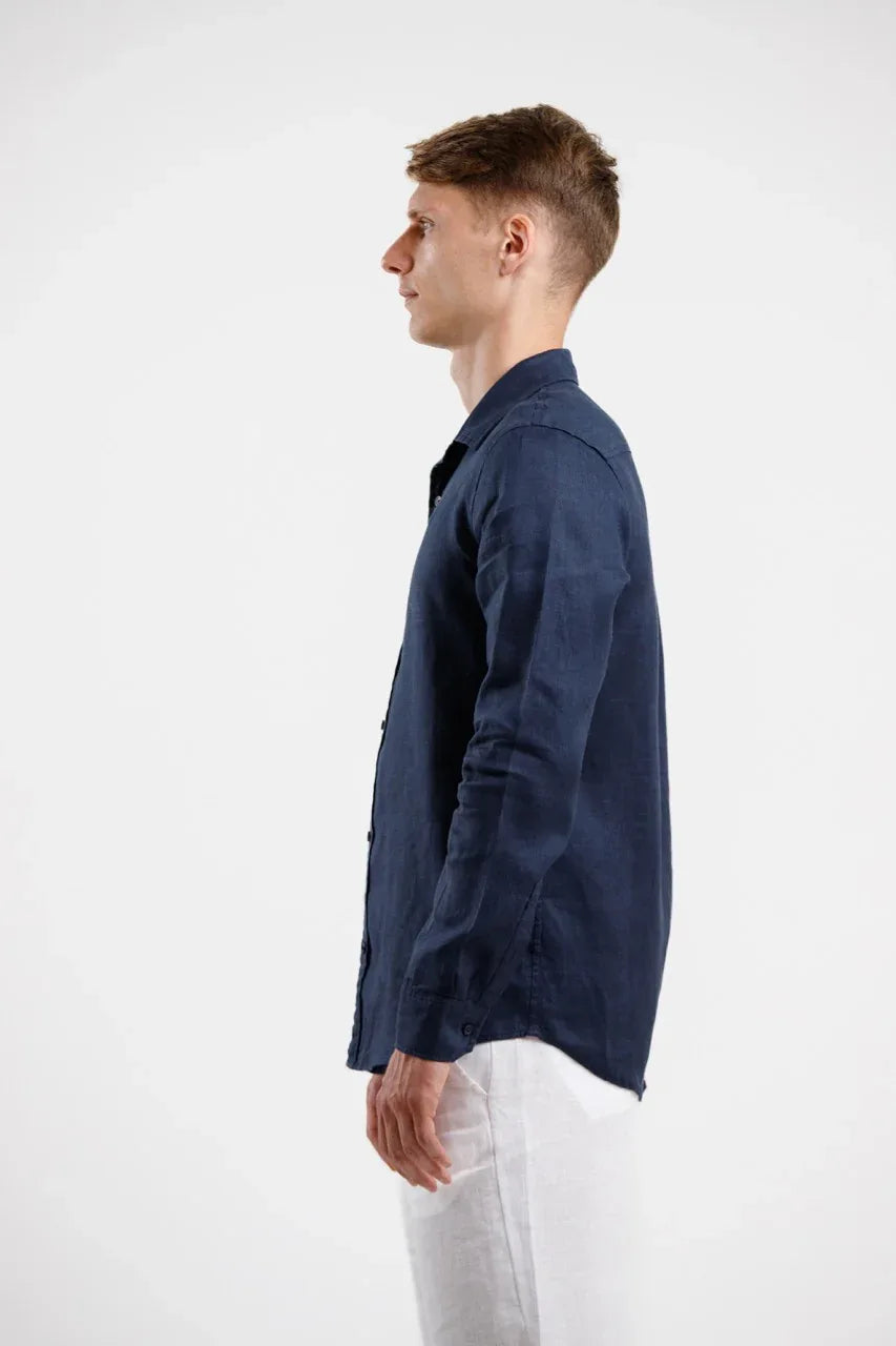 Linen Long Sleeve Shirt - Navy