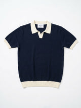Contrast Collar Knit Polo - Navy view 4