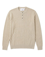 Bergamo Ribbed Three-Button Knit Henley - Beige view 4