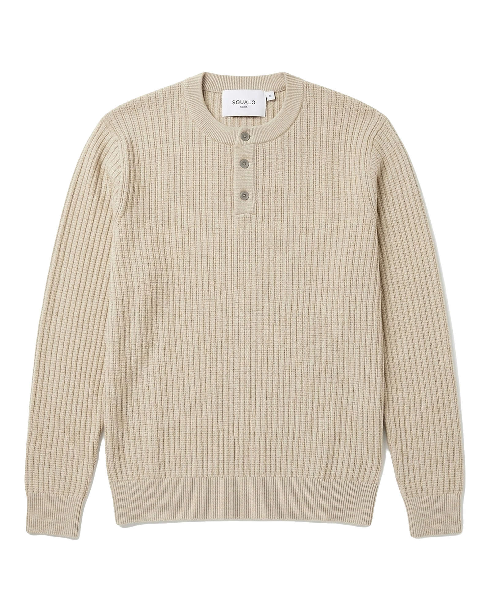 Bergamo Ribbed Three-Button Knit Henley - Beige