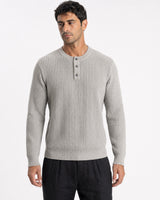 Bergamo Ribbed Three-Button Knit Henley - Beige view 1