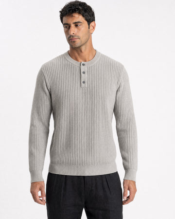 Bergamo Ribbed Three-Button Knit Henley - Beige