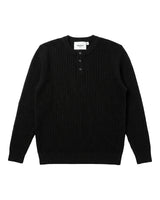 Bergamo Ribbed Three-Button Knit Henley - Black view 4