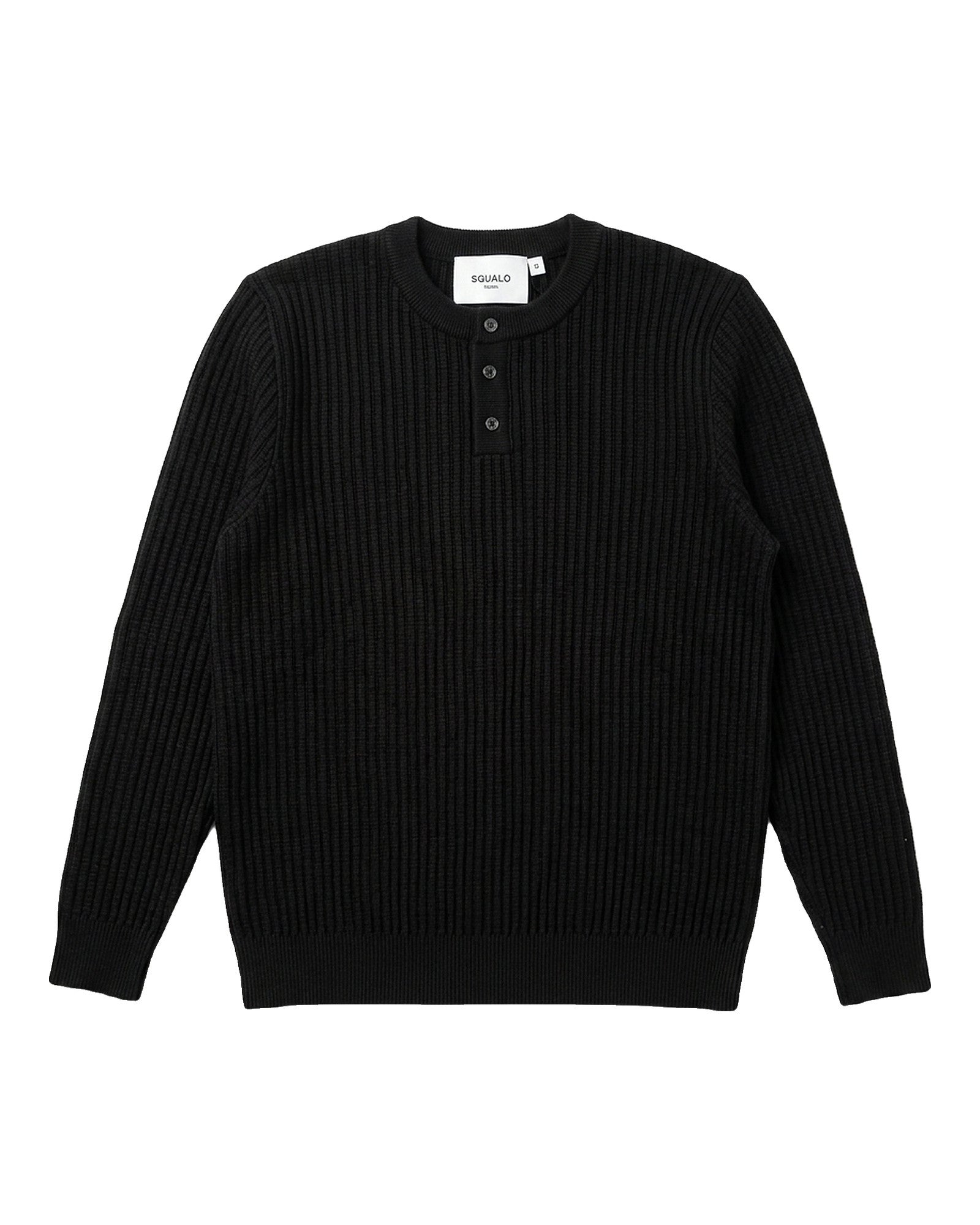 Bergamo Ribbed Three-Button Knit Henley - Black